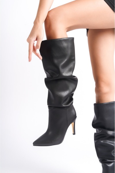 NITU Shoes Cizme de damă cu toc înalt din piele neagră