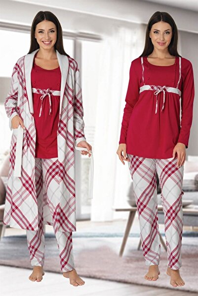 ByLohusa Set de pijama de maternitate Effortt Cherry cu halat