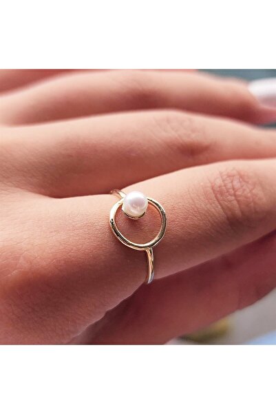 FasekGold Gümüş Yüzük - Halka İncili Modern Tasarım 925 Ayar Gümüş Eklem Yüzüğü