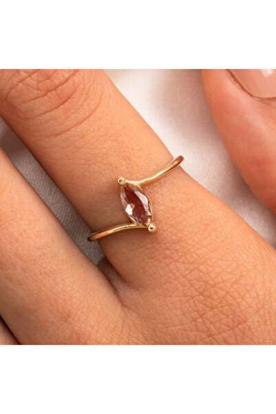 FasekGold Gümüş Yüzük - 0.60 Karat Mekik Zultanit Taşlı Es 925 Ayar Gümüş Evl...