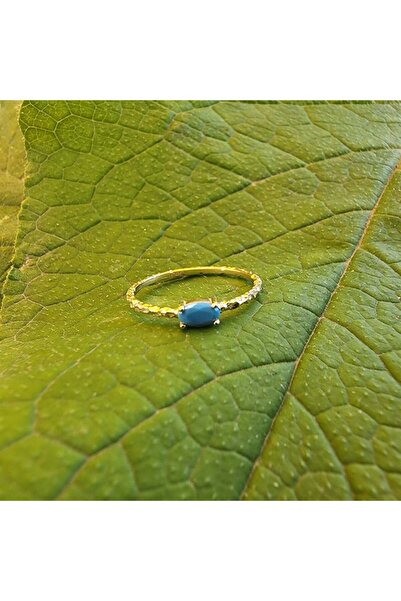 FasekGold Gümüş Yüzük - 0.35 Karat Firuze Taşlı Eskitme Minimal Tasarım 925 A...