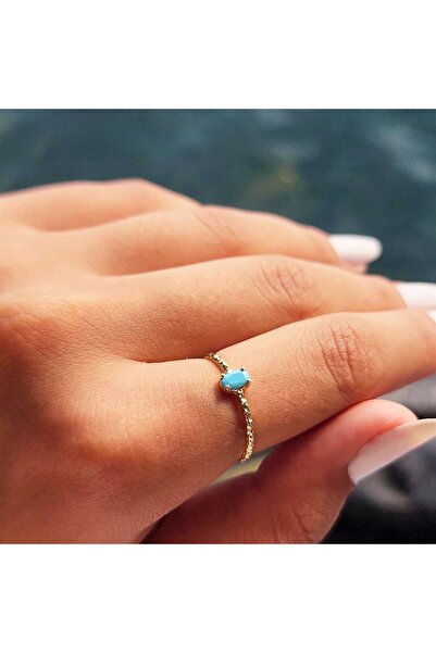 FasekGold Gümüş Yüzük - 0.50CT Firuze Taşlı Dövülü Eskitme Tektaş Gümüş Yüzük...