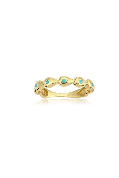 FasekGold Gümüş Yüzük - Firuze Taşlı Damla Sıralı Gümüş Yüzük-925 Ayar Hediye...