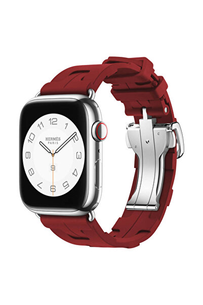 UnDePlus Apple Watch 38mm Katlanabilir Tokalı Hermes Kilim Silikon Kordon 94