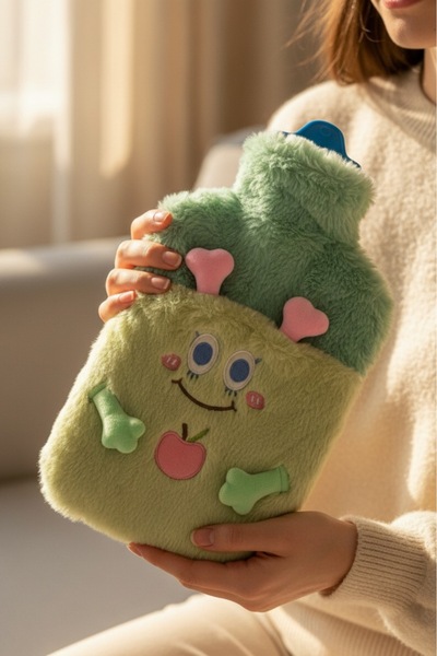 MİMOZA PARK 2 Litre Peluş Kılıflı Emojili Sıcak Su Torbası Cepli Termofor