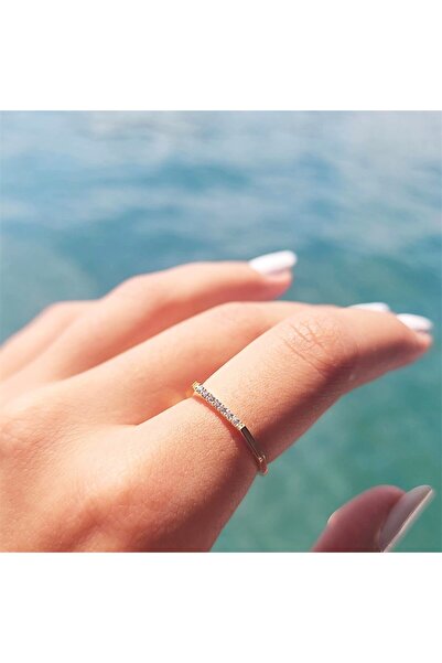 FasekGold Altıgen Sıra Çizgi Signity Taşlı 925 Ayar Gümüş Alyans