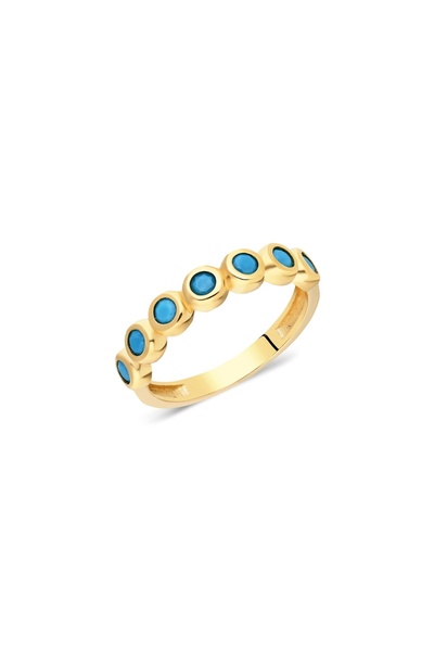 FasekGold Gümüş Yüzük - Firuze Taşlı Yedi Taş Pırlanta Möntürü Alyans