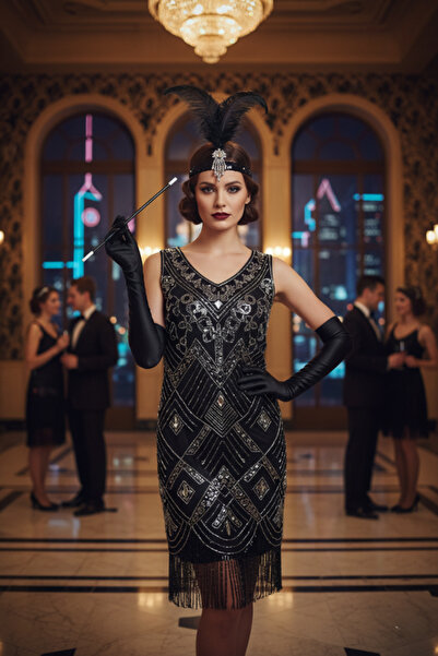 shop Set de accesorii în stil Gatsby Hepburn din anii 1920 - Bentiță cu pene,...