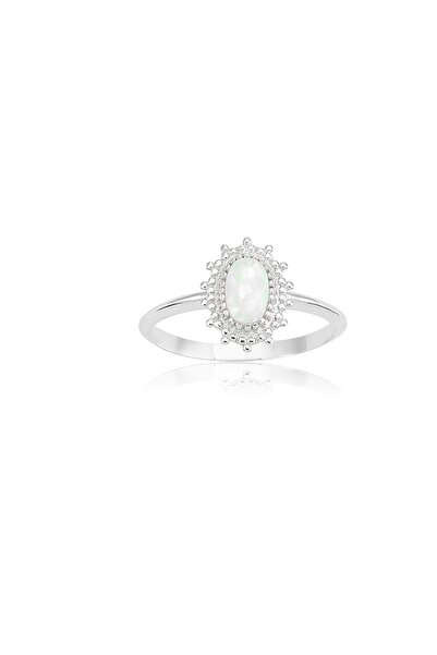 FasekGold Gümüş Yüzük - 0.80 Karat Vintage Güverseli Minimal Oval Opal Taşlı ...