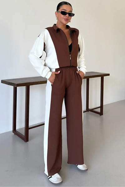 Velista Γυναικείο Σετ Φόρμας από Υφασμάτινο Μοντέλο με Στριγμένες Πλαϊνές Ρίγες