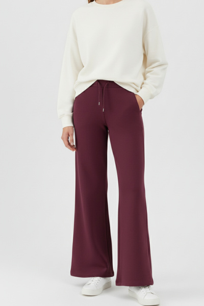 Elemge Cotton Women's Sweatpants High Waist Plum Flare Fit Wide Leg Drawstring Pockets Stretchy Soft Stretch Fabric