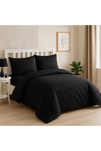 Gön Ev Tekstili طقم غطاء لحاف أسود رانفورس مزدوج 100% قطن