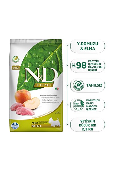 N&D Tahılsız Yaban Domuzu-elmalı Küçük Irk Yetişkin Köpek Maması 2.5kg