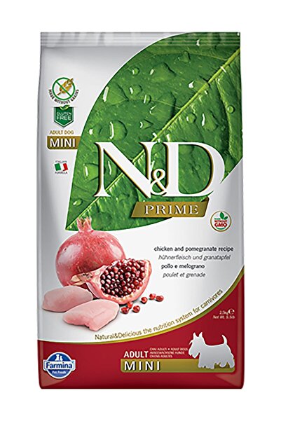 N&D Prime Tavuklu Narlı Küçük Irk Tahılsız Yetişkin Köpek Maması 2,5 Kg SKT:12/2027S
