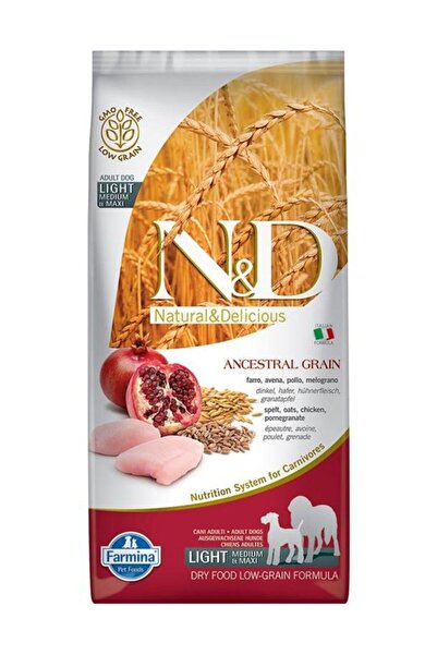 N&D Düşük Tahıllı Orta Ve Büyük Irk Tavuklu Narlı Light Köpek Maması 12 Kg