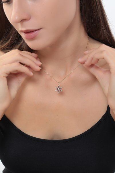 Bijuty Women's Lotus Necklace with Amethyst Stone and Steel Chain - Gold Color - (with Surprise Gift)
