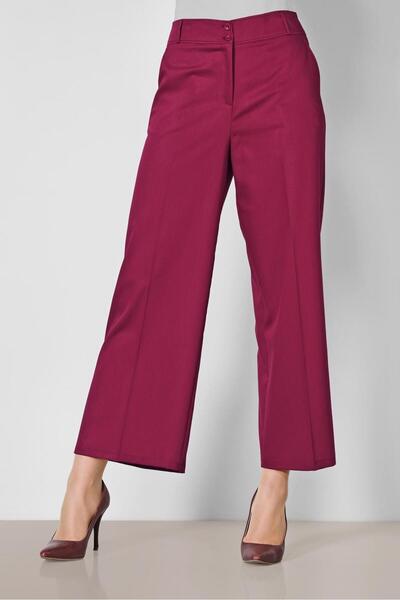 TRENDTESETTÜR Women's Claret Red Intermediate Waist Wide Leg Trousers 7545
