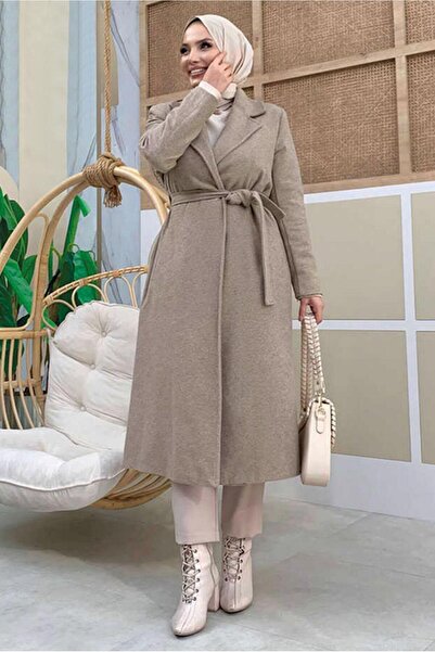 TRENDTESETTÜR Plus Size Stamped Women's Coat - Mink t 9157-1