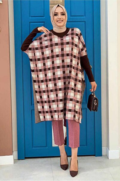 TRENDTESETTÜR Women's Brown Knitwear Poncho T 10222