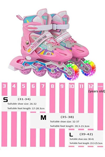 Bukela Kids Adjustable Roller Skates with Light-Up Wheels & Colorful Shoelaces (M)