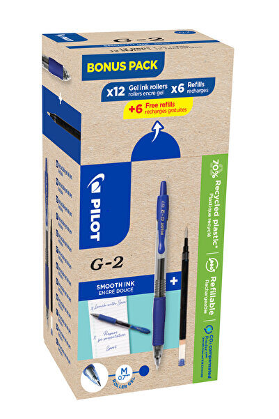 Pilot Set de 12 role cu gel albastru G2 0,7 mm și 12 role de rezervă