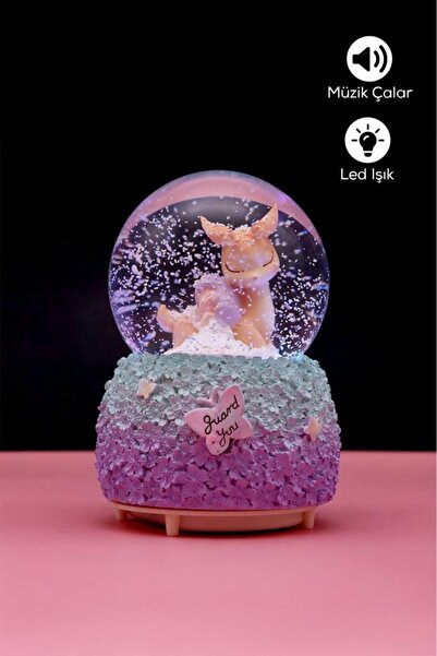 DEMPOWER Kahverengi Ceylan Figürlü Müzikli LED Işıklı Kar Küresi