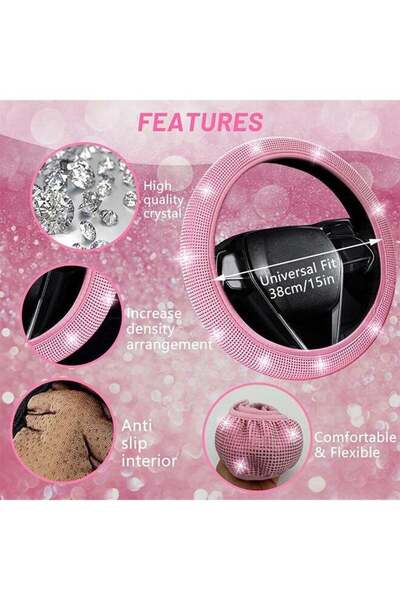 Generic 27-Piece Pink Bling Car Accessory Set for Women, Universal Fit