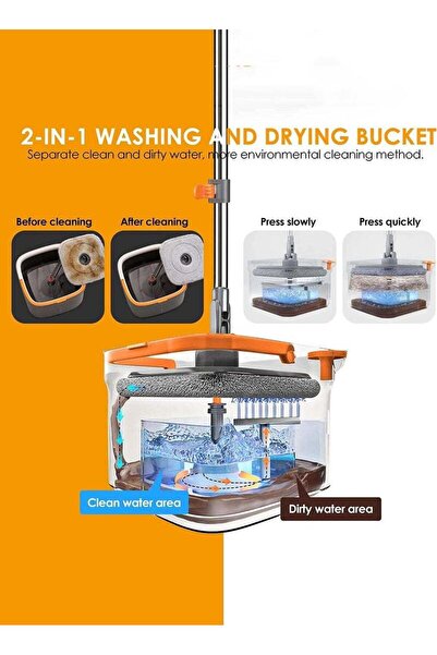 Arabest Rotary Spin Mop w/ 4 Micro4 Microfiber Pads, Hands-free Wringing Bucket