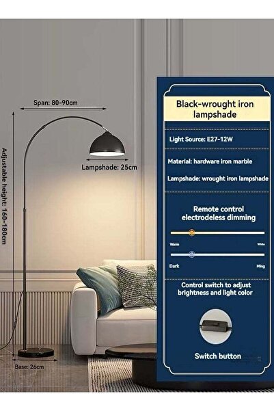 Bukela مصباح أرضي نجوى، 3 أوضاع ألوان، قوس LED من الرخام الشمالي (أسود)