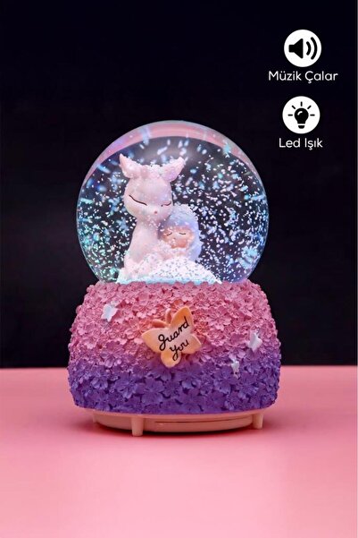 DEMPOWER Beyaz Ceylan Figürlü Müzikli LED Işıklı Kar Küresi