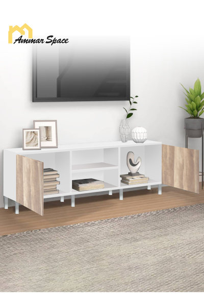 Ammar Space TV Cabinet TV Stand Table Living Room Storage Shelves Entertainment Industrial TV Console Table