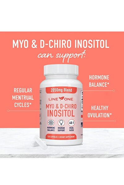 LINE ONE كبسولات إينوزيتول المُكمّلة، توازن هرموني بنسبة ٤٠:١ للنساء، ٢٠٥٠ ملغ - ١٢٠ كبسولة
