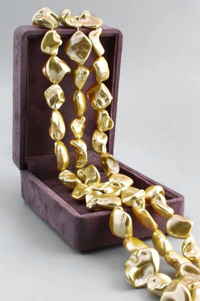Uçar Doğaltaş İnci Doğal Taş Parlak Gold Amorf Kesim 18x25mm Dizi [AB+]