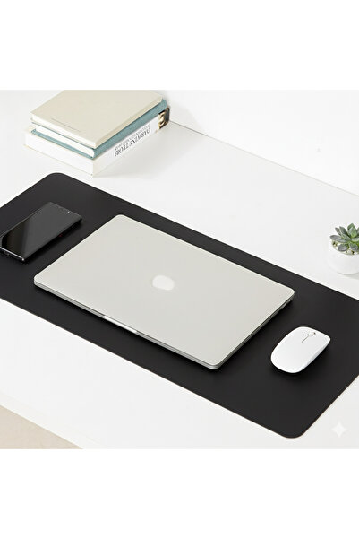 Deli Leather Mouse Pad, Large Desk Mat 70x35cm, Waterproof and Stain-Resistant (Black, Dual-Side)