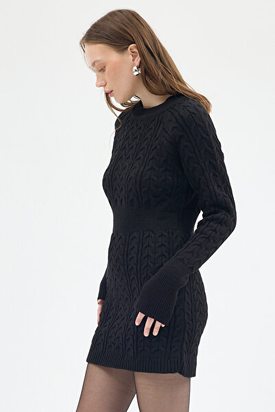 Rays 7330 Rochie tricotată cu gât rotund, neagră