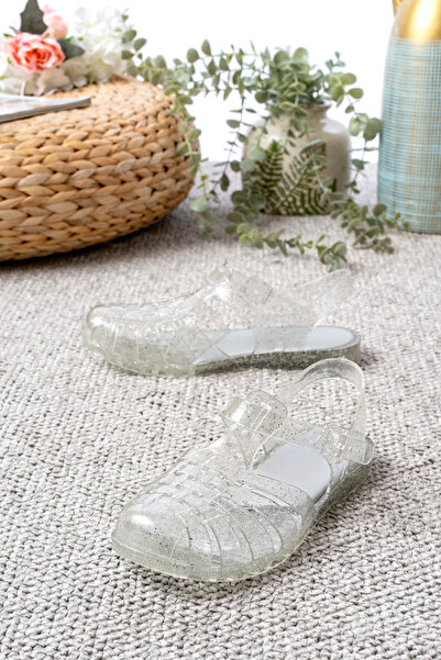 Slipcat Women's Shiny Transparent Black Silver Glitter Jelly Sandals