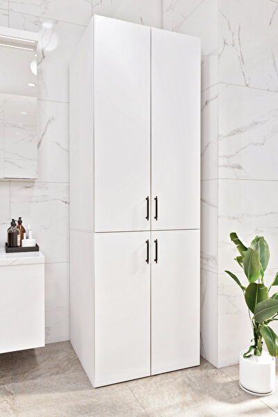 ASES Mobilya Esl0212 Çamaşır Makinası ve Kurutma Makinası Banyo Dolabı Beyaz