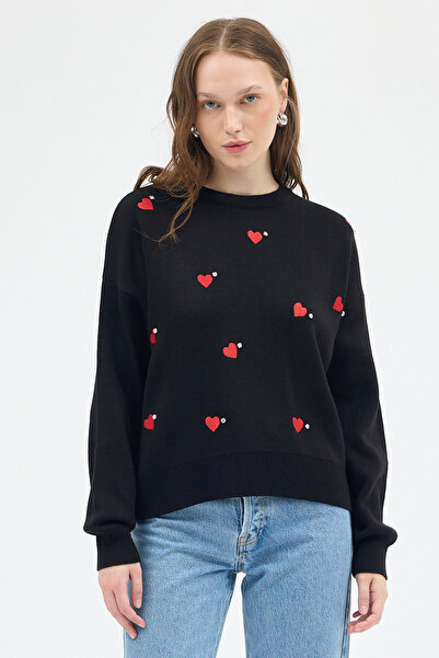 Rays 7120 Πουλόβερ με κέντημα με πέτρα με λεπτομέρειες σε μαύρο χρώμα