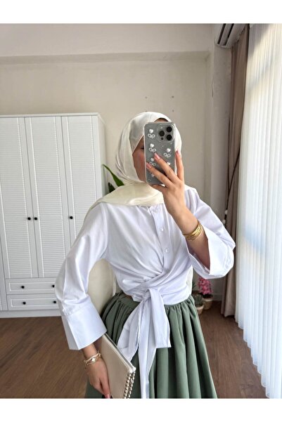 Miraydın Butik Women's Waist-Tie Belted Skirt Top Shirt M202 - White