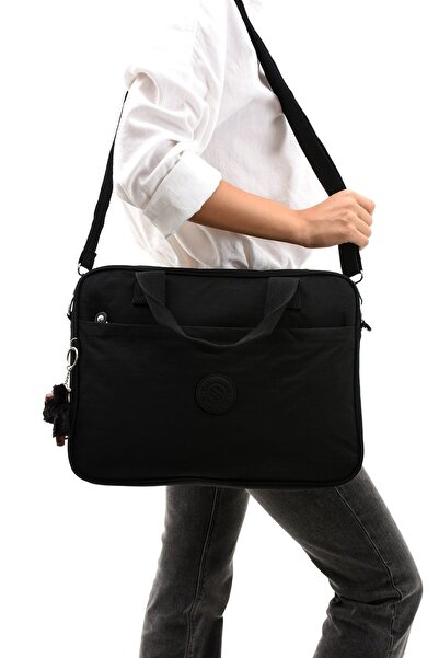 Sanmorris Black Unisex Clinker - Water Resistant Strap Briefcase and Laptop Bag