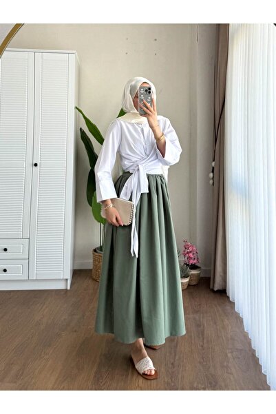 Miraydın Butik Women's Waist-Tie Belted Skirt Top Shirt M202 - White