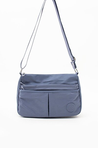Sanmorris Geantă de mână și de umăr pentru femei cu curea încrucișată cu 5 compartimente din țesătură albastră - rezistentă la apă
