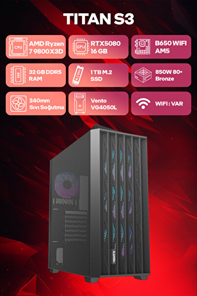 Game Garaj Titan S3 AMD Ryzen 7 9800X3D 32GB RAM 1TB SSD RTX5080 240mm Sıvı Soğutma FreeDOS Oyuncu Tavsiye