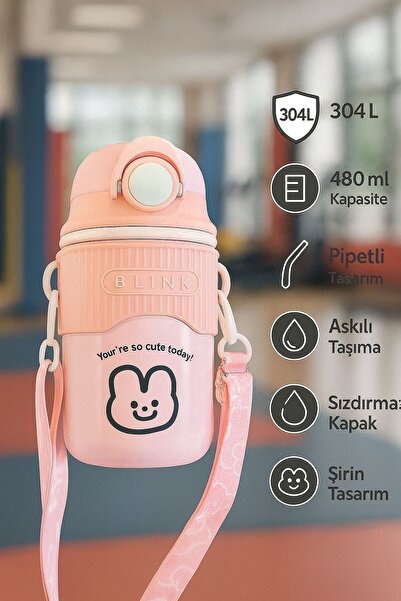 Weather Forecast Pink 304 Steel Vacuum Flask 480 ml with Strap and Straw for Girls Water Bottle Mt227