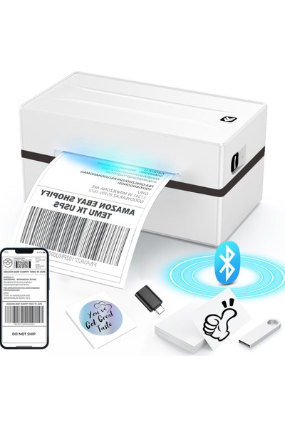 Vittalist Imprimantă termică pentru etichete și AWB-uri, compatibilă cu iOS / Android / Windows / MacOS, albă