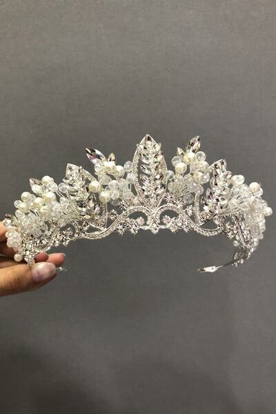 GELD Coroana de mireasa cu piatra de cristal si perle – Coroana – Coroana