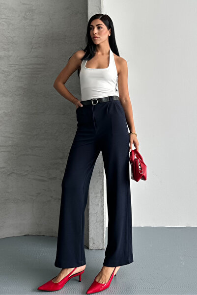 macharel jeans Kadın Kemerli Likralı Palazzo Pantolon