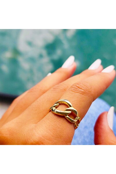 FasekGold Gümüş Yüzük - Izabelle Italian Gurmet Gümüş Yüzük- Zincir Taşsız Ta...