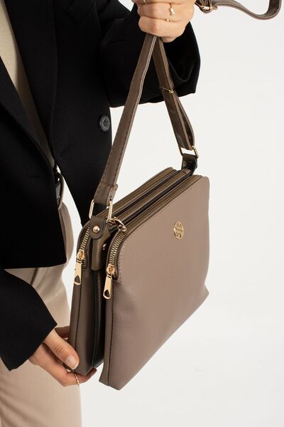 Sanmorris Women's Faux Leather Adjustable Crossbody Bag with 4 Compartments and Metal Zipper Mink Shoulder Bag