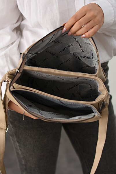 Sanmorris Faux Leather Quilted Patterned - Adjustable Cross Strap 3 Compartment Women's Shoulder Bag